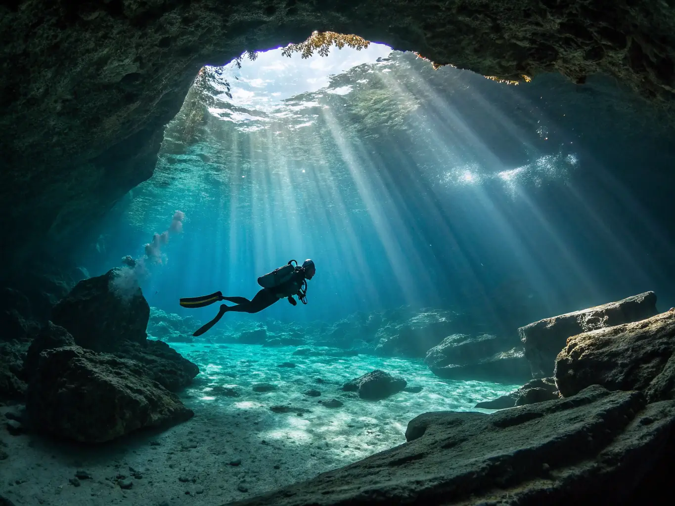 A diver in full gear smiles as they prepare to enter the water, symbolizing the exciting career opportunities available through MyDiveJob.